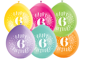 9" Happy 6th Birthday Assorted Colours Balloons Pack of 10