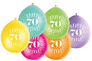 9" HAPPY 70TH BIRTHDAY ASSORTED COLOR BALLOONS
