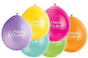 9" HAPPY RETIREMENT ASSORTED COLOR BALLOONS