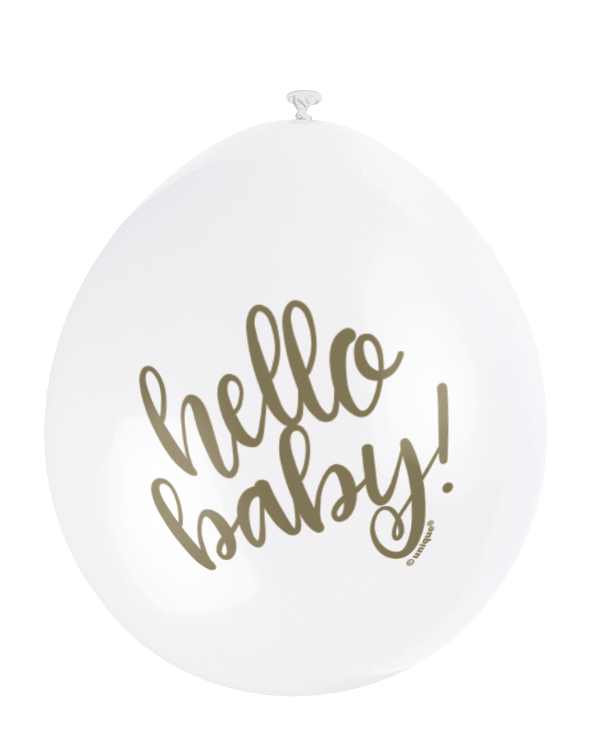 9" HELLO BABY GOLD PRINTED BALLOONS