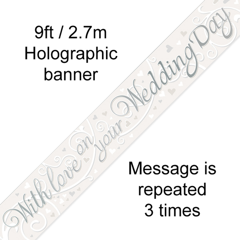 9ft Banner With Love On Your wedding Day Metallic