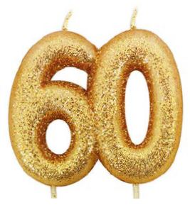 Age 60 Gold Glitter Numeral Candle