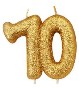 Age 70 Gold Glitter Numeral Candle