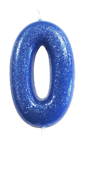 Age 0 Blue Glitter Numeral Candle