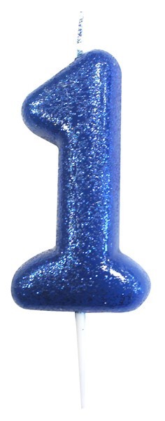 Age 1 Blue Glitter Numeral Candle