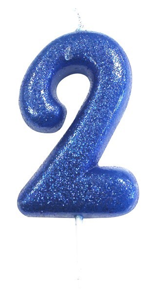 Age 2 Blue Glitter Numeral Candle