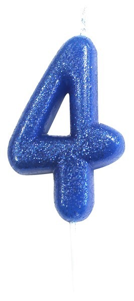 Age 4 Blue Glitter Numeral Candle