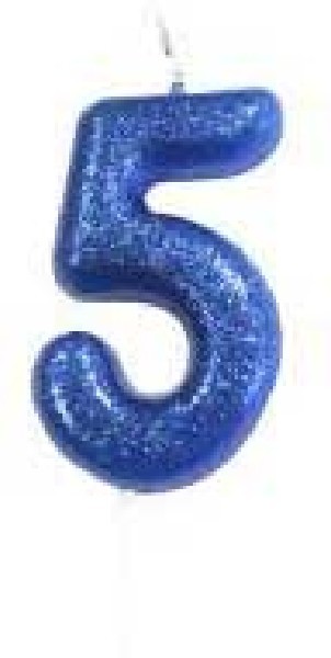 Age 5 Blue Glitter Numeral Candle