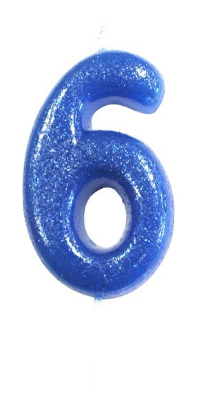 Age 6 Blue Glitter Numeral Candle