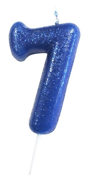 Age 7 Blue Glitter Numeral Candle