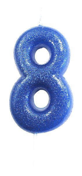 Age 8 Blue Glitter Numeral Candle