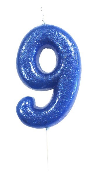 Age 9 Blue Glitter Numeral Candle