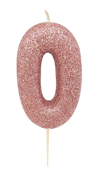 Age 0 Rose Gold Glitter Numeral Candle