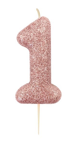 Age 1 Rose Gold Glitter Numeral Candle