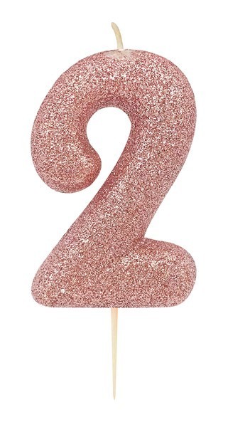 Age 2 Rose Gold Glitter Numeral Candle