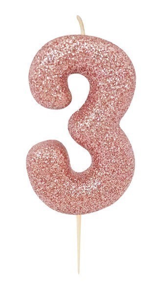 Age 3 Rose Gold Glitter Numeral Candle