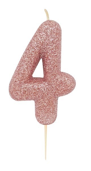 Age 4 Rose Gold Glitter Numeral Candle