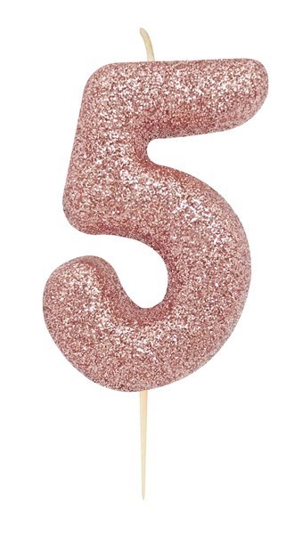 Age 5 Rose Gold Glitter Numeral Candle