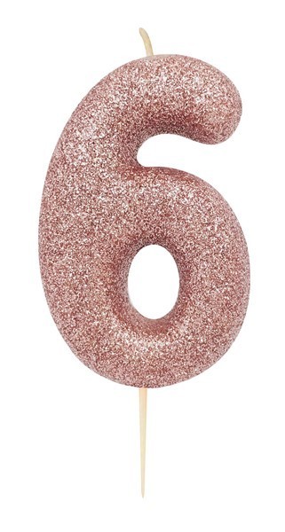 Age 6 Rose Gold Glitter Numeral Candle