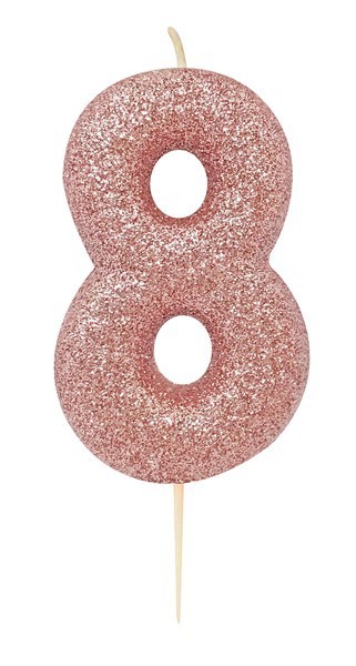 Age 8 Rose Gold Glitter Numeral Candle