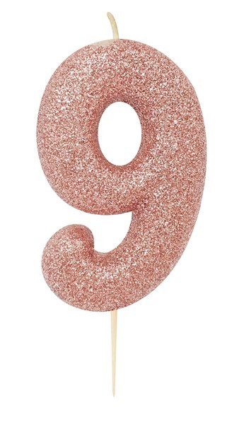 Age 9 Rose Gold Glitter Numeral Candle