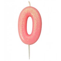 Age 0 Pink Glitter Numeral Candle