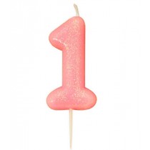 Age 1 Pink Glitter Numeral Candle