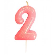 Age 2 Pink Glitter Numeral Candle