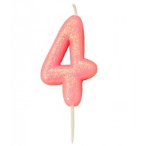 Age 4 Pink Glitter Numeral Candle