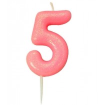 Age 5 Pink Glitter Numeral Candle