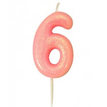 Age 6 Pink Glitter Numeral Candle