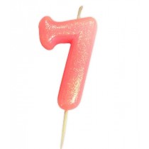 Age 7 Pink Glitter Numeral Candle