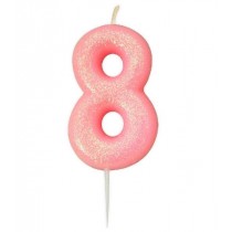 Age 8 Pink Glitter Numeral Candle