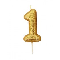 Age 1 Gold Glitter Numeral Candle