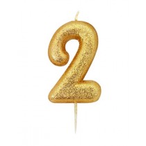 Age 2 Gold Glitter Numeral Candle