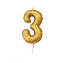 Age 3 Gold Glitter Numeral Candle