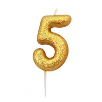 Age 5 Gold Glitter Numeral Candle