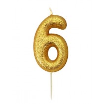 Age 6 Gold Glitter Numeral Candle