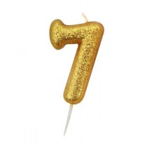 Age 7 Gold Glitter Numeral Candle