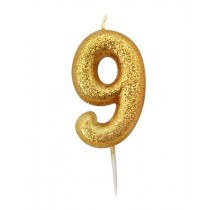 Age 9 Gold Glitter Numeral Candle