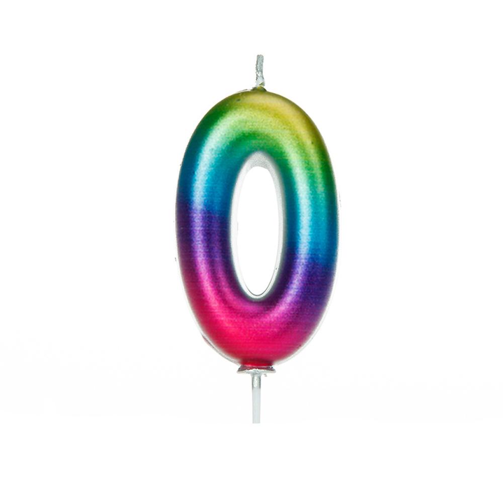 Age 0 Rainbow Metallic Numeral Moulded Pick Candle