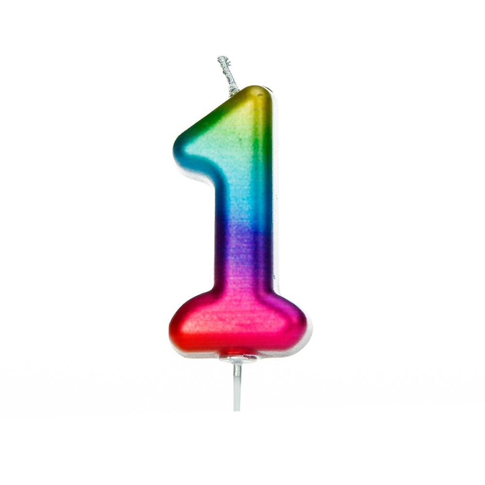 Age 1 Rainbow Metallic Numeral Moulded Pick Candle