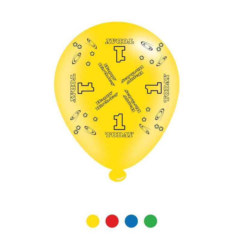 Age 1 Unisex Birthday Latex Balloons - Pack of 8