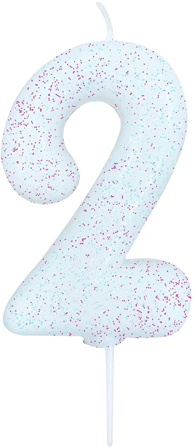 Age 2 Iridescent Glitter Numeral Candle
