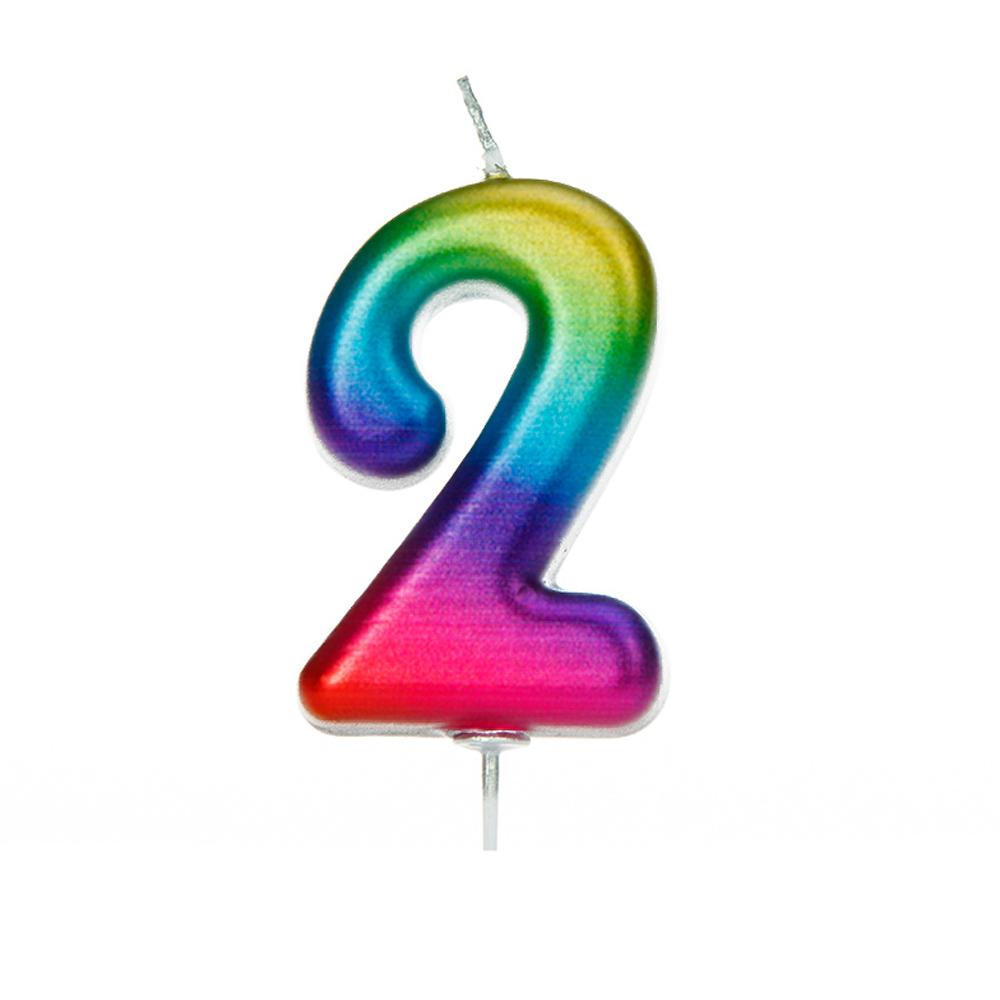 Age 2 Rainbow Metallic Numeral Moulded Pick Candle