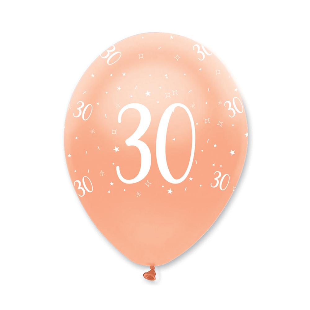 Age 30 Rose Gold Pearlescent Latex Balloons All Round Print
