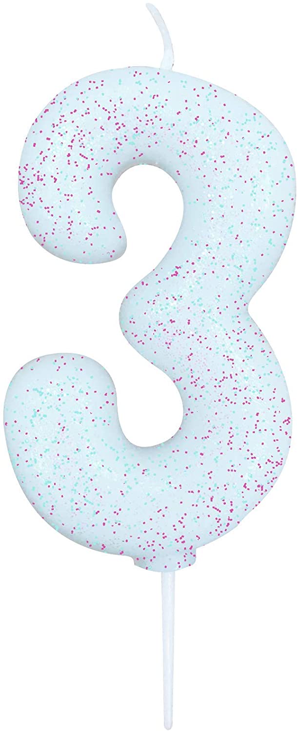 Age 3 Iridescent Glitter Numeral Candle