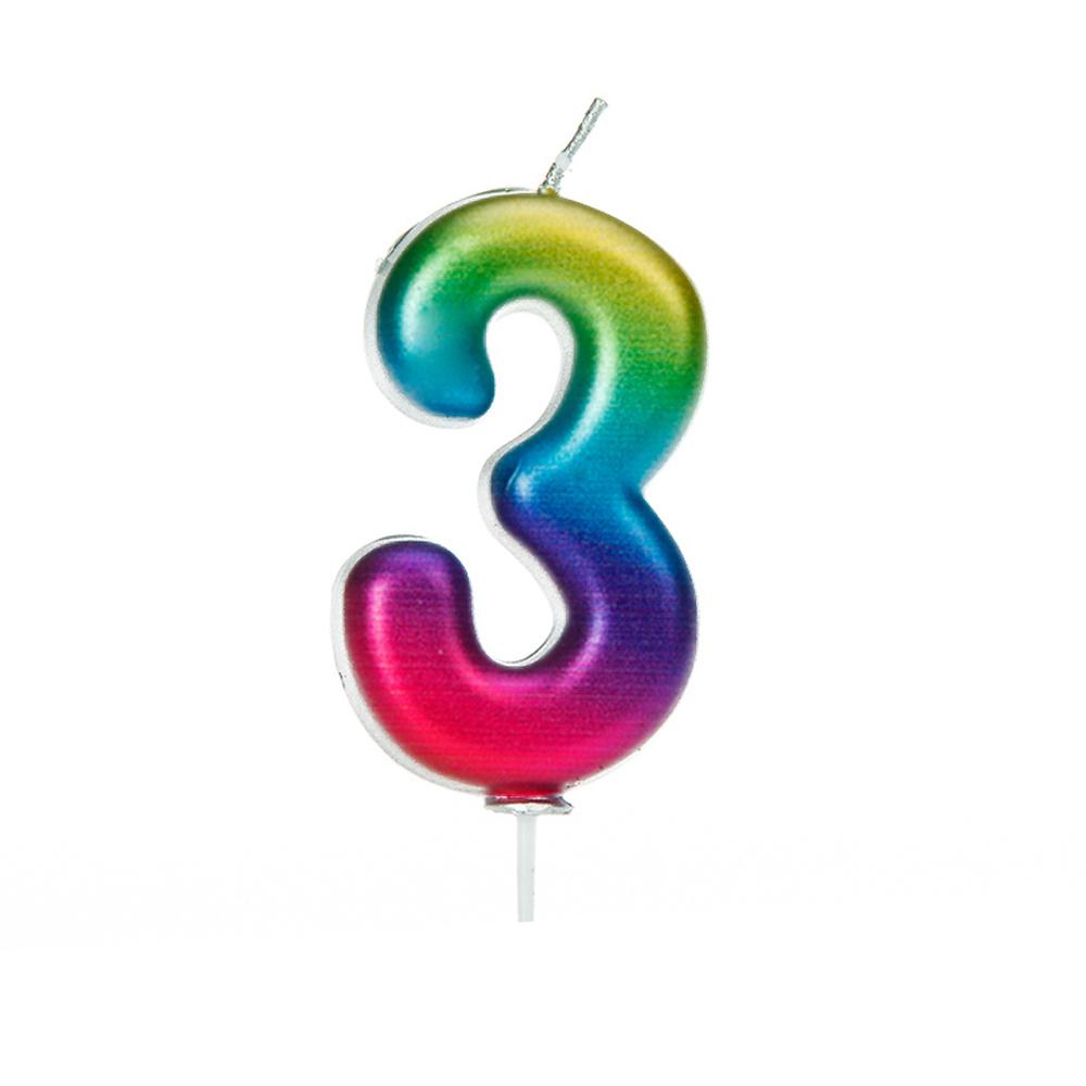 Age 3 Rainbow Metallic Numeral Moulded Pick Candle