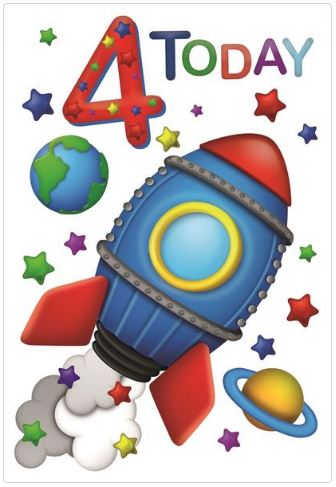 Age 4 Boy Birthday Card - Little Boy, Spaceships, Planets & Aliens