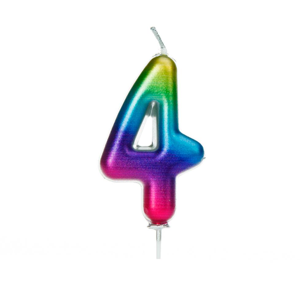 Age 4 Rainbow Metallic Numeral Moulded Pick Candle